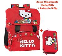 Zaino Organizzato Hello kitty Rosso + Astuccio 3 Zip By Panini