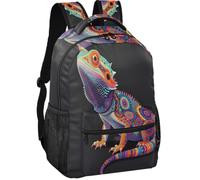 Zaino per adolescenti dall'aspetto minimalista in tessuto twill intrecciato design standable per adolescenti, Design colorato Wyrm barbuto per gli appassionati di animali esotici, Medium, Zaino