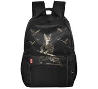 Zaino per adolescenti in stile moderno con spallacci regolabili in tessuto | Samurai Cat Graphic Tee Warrior Vintage Japanese Art Anime