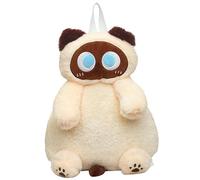 Zaino per animali di peluche kawaii peluche zaino gatto siamese con manico e cinturino rimovibile che accadeva una borsa da gatto fuzzy con un'espressione carina per bambini e adulti