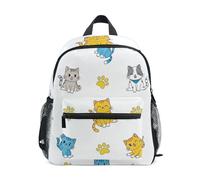 Zaino per bambine con simpatico gatto con zampa gialla con targhetta per nome, mini zaino per la scuola per bambini in età prescolare per ragazze, Cute Cartoon Cats Yellow Paw, 6-8 Years, Zaini