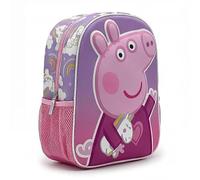 Zaino per bambini 3D Peppa Pig - Zaino scolastico taglia unica rosa e lilla con tasca laterale a rete e cerniera, licenza ufficiale, ideale per l'asilo e il ritorno a scuola