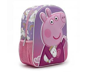 Zaino per bambini 3D Peppa Pig - Zaino scolastico taglia unica rosa e lilla con tasca laterale a rete e cerniera, licenza ufficiale, ideale per l'asilo e il ritorno a scuola