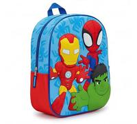 Zaino per bambini 3D Spidey e i suoi sorprendenti amici, zaino scolastico blu e rosso con rilievo, tasca laterale in rete, spallacci regolabili, licenza ufficiale, taglia unica