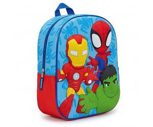 Zaino per bambini 3D Spidey e i suoi sorprendenti amici, zaino scolastico blu e rosso con rilievo, tasca laterale in rete, spallacci regolabili, licenza ufficiale, taglia unica