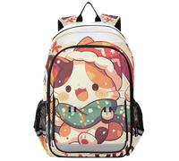 Zaino per bambini 8-12: borsa leggera per libri per ragazzi e ragazze della scuola di quinta elementare in colori assortiti - Cartoon Cute White Christmas Gingerbread Cat