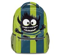 Zaino per bambini a righe vivace con stampa di mostri carini, zaino per la scuola leggero e durevole, Stile 1, L