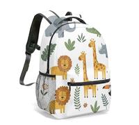 Zaino per bambini con animali selvatici, resistente, per la scuola elementare, per ragazzi e ragazze, con stampa di elefanti, leoni, tigri, zainetto, leggero, per bambini, 03, L, Casual