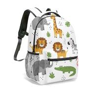 Zaino per bambini con animali selvatici, resistente, per la scuola elementare, per ragazzi e ragazze, con stampa di elefanti, leoni, tigri, zainetto, leggero, per bambini, 02, L, Casual