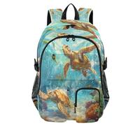 Zaino per bambini con astuccio portapenne, borsa per libri con due tartarughe marine e stella marina per scuola elementare, media, elementare, scuola superiore