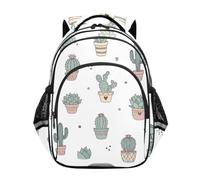 Zaino per bambini, con cactus e piante grasse, zaino bianco per la scuola elementare, Carino Cactus Piante Grasse Bianche, 15 Inch, classico