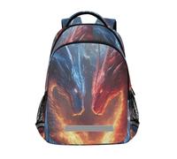 Zaino per bambini con due draghi per la scuola, zaino per studenti, borsa per libri per ragazzi e ragazze borsa casual, Due Draghi, Taglia unica