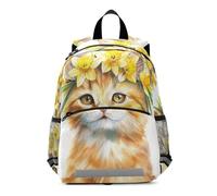 Zaino per bambini con grazioso gatto acquerello che indossa una corona di narcisi per bambini, zaino per bambini per ragazzi e ragazze, borsa da viaggio per asilo nido
