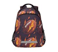 Zaino per bambini con motivo palla da rugby, zaino per studenti, borsa per libri per ragazzi e ragazze, borsa casual, Modello palla da rugby Fire, Taglia unica