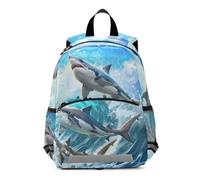 Zaino per bambini con tre bellissimi squali che saltano sopra le onde, zaino per bambini per ragazzi e ragazze, borsa da viaggio per asilo nido
