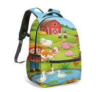 Zaino per bambini da 40 cm, con vivaci animali della fattoria e campagna, vivace stampa con orso e gufo, per scuola e viaggio, 02, L, Casual