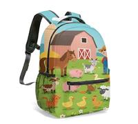 Zaino per bambini da 40 cm, con vivaci animali della fattoria e campagna, vivace stampa con orso e gufo, per scuola e viaggio, 03, L, Casual