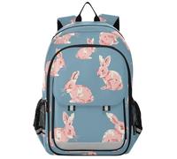 Zaino per bambini da viaggio 8-12: libreria di grande capacità per ragazzi di scuola di quinta elementare ragazze in colori assortiti - Sfondo blu arrossire coniglietti dei cartoni animati