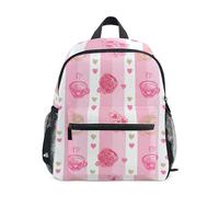 Zaino per bambini e bambine, a righe bianche e rosa, mini borsa da viaggio con targhetta per il nome, Strisce Bianche Rosa, 3-5 Years, Zaini Carino