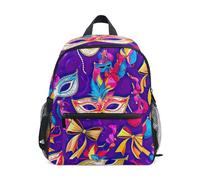 Zaino per bambini e bambine, con maschere colorate di carnevale, viola, con targhetta per nome, mini zaini per bambini, Maschere colorate di carnevale viola, 6-8 Years, Zaini Carino