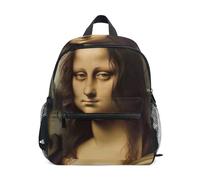 Zaino per bambini e bambine, divertente stampa con Monna Lisa, borsa da viaggio con targhetta per il nome, zaini per bambini piccoli, Dipinto divertente Mona Lisa, 3-5 anni, Graziosi zaini