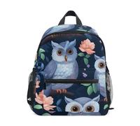 Zaino per bambini e bambine, grazioso gufo blu navy, mini zaino da viaggio con targhetta per il nome, Simpatico gufo blu navy, 3-5 Years, Zaini Carino
