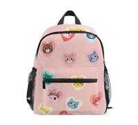 Zaino per bambini e bambine, grazioso zaino per asilo con gatto in stile cartone animato per ragazzi con targhetta per il nome, mini borsa per la scuola per bambini, Simpatico gatto dei cartoni, 6-8