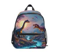 Zaino per bambini e bambine, motivo: dinosauri, giungla, Giungla dei dinosauri, Medium, Zaini Cool Soccer Print | Zaini leggeri per bambini da 3 a 8 anni, con targhetta per il nome
