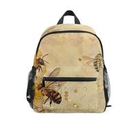 Zaino per bambini e ragazzi, stile vintage, con ape, girasole, giallo, con targhetta per il nome, zaini per bambini piccoli, zaini per la scuola materna, Vintage Bee girasole giallo, 6-8 anni