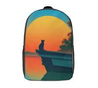 Zaino per bambini "Gatto su una barca al tramonto" per ragazzi e ragazze, zaino da viaggio per bambini, borsa da scuola per adolescenti da 17 pollici