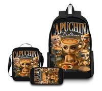 Zaino per bambini italiano Brainrot Tung Tung Set da 3 foto, borsa da scuola da 17 pollici Borsa a tracolla Astuccio leggero e resistente per la scuola,Style1