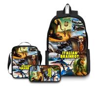 Zaino per bambini italiano Brainrot Tung Tung Set da 3 pezzi Zaino da scuola da 17 pollici Borsa a tracolla Astuccio leggero e resistente per la scuola, i viaggi,Style3