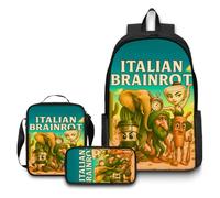 Zaino per bambini italiano Brainrot Tung Tung Set da 3 pezzi Zaino da scuola da 17 pollici Borsa a tracolla Astuccio leggero e resistente per la scuola, i viaggi,Style4