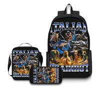 Zaino per bambini italiano Brainrot Tung Tung Set da 3 pezzi Zaino da scuola da 17 pollici Borsa a tracolla Astuccio leggero e resistente per la scuola, i viaggi,Style1