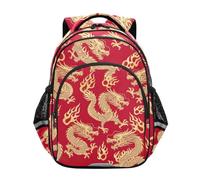 Zaino per bambini, motivo: drago cinese dorato, rosso, per la scuola elementare, Drago Cinese Dorato Rosso, 17 Inch, classico | Elegante design stampato, zaini unisex per bambini, età 6-12
