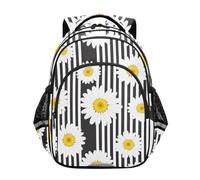 Zaino per bambini, motivo: margherite bianche gialle e nere, zaino scuola elementare, Margherite Bianche Giallo Nero 2, 17 Inch, classico