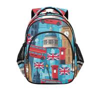 Zaino per bambini, motivo: monumenti di Londra retrò, blu, per la scuola elementare, Retro Londra Luoghi di riferimento Blu 2, 15 Inch, classico | Elegante design stampato, zaini unisex per bambini, età 6-12