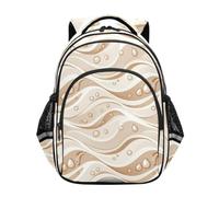 Zaino per bambini, motivo: onde e gocce d'acqua, colore beige, per la scuola elementare, Onde Gocce D'acqua Beige, 17 Inch, classico