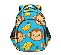 Zaino per bambini, motivo: scimmia, banane, blu, per la scuola elementare, Carino Scimmia Banane Blu, 17 Inch, classico