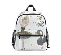 Zaino per bambini per ragazze e ragazzi, con ballerina di cigno, nero, con cinghia toracica e porta biberon, per scuola materna, leggero