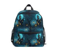 Zaino per bambini per ragazze e ragazzi, Halloween Night Blue Kids School Backpack, Blu notte di Halloween(2), Medium, Zaini Cool Soccer Print