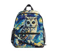 Zaino per bambini per ragazze e ragazzi, motivo gufo artistico blu per la scuola, Civetta Artistica Blu, Small, Zaini Cool Soccer Print | Zaini leggeri per bambini da 3 a 8 anni, con targhetta per il nome