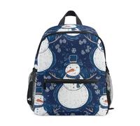 Zaino per bambini per ragazzi e ragazze, con pupazzo di neve invernale blu navy per asilo con etichetta per il nome mini zaini per la scuola dei bambini, Pupazzo di neve invernale Blu Navy, 6-8 Years