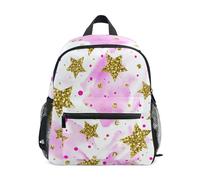 Zaino per bambini per ragazzi e ragazze, con stelle dorate rosa tie dye, piccolo zaino prescolare per ragazze con targhetta per nome, Tie-Dye Rosa Stelle Oro, 6-8 Years, Zaini Carino