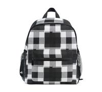 Zaino per bambini per ragazzi e ragazze, nero bianco a scacchi a righe piccolo zaino da viaggio con targhetta per nome, Strisce scozzesi a scacchi bianche nere, 3-5 Years, Zaini Carino