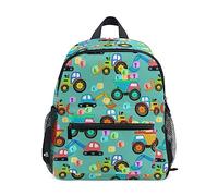 Zaino per bambini per ragazzo/ragazza, per scuola materna, scuola, libri, viaggi, con cinghia pettorale, motivo senza cuciture, per auto, camion, trattore, Multicolore, Small