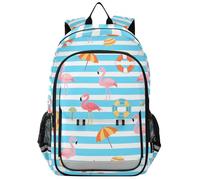 Zaino per bambini personalizzato 8-12: librerie di grande capacità per liceo in colori assortiti - Blue White Striped Summer Flamingo