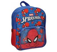 Zaino per bambini Spider-Man con licenza ufficiale, blu e rosso, con tasca frontale trasparente e cerniere, taglia unica, ideale per l'asilo e il ritorno a scuola