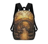 Zaino per bambini stampato 3D Man Facing Bright Future, alla moda, casual, leggero, per scuola, università e viaggi, Stone Bridge Autumn Forest, 17"