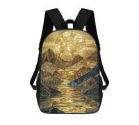 Zaino per bambini stampato 3D Man Facing Bright Future, alla moda, casual, leggero, per scuola, università e viaggi, Golden Mountain Landscape, 17"